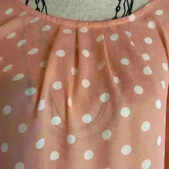Papermoon women's blouse pink and white polka dot tulip sleeves size M - Picture 8 of 8
